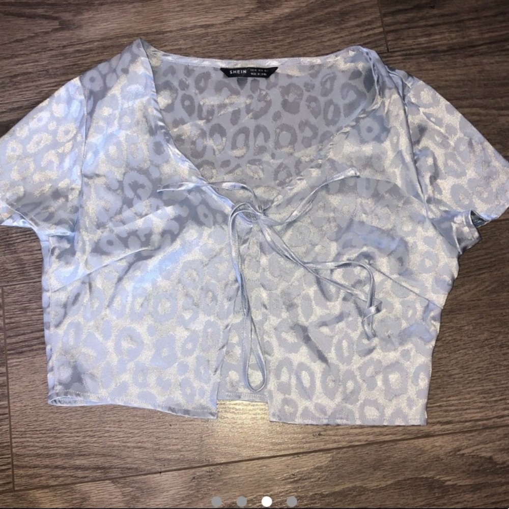 Blue Cheetah Print Cover Up/ Tie Front Shirt